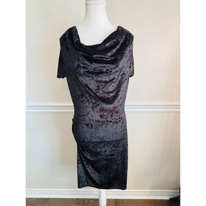 Franco Mirabelli Womens Size 4 Black Velvet Cowl Neck Short Sleeve Pencil Dress